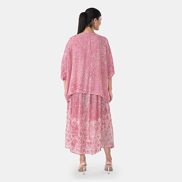 TAMSY Pink Smocked Sleeveless Dress With Kimono Twinset - One Size Fits Most