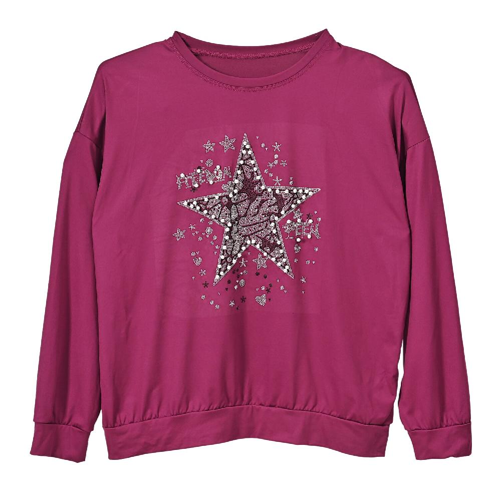 Tamsy Purple Bold Star Crystal Long Sleeve Top - One Size Fits Up to XLarge