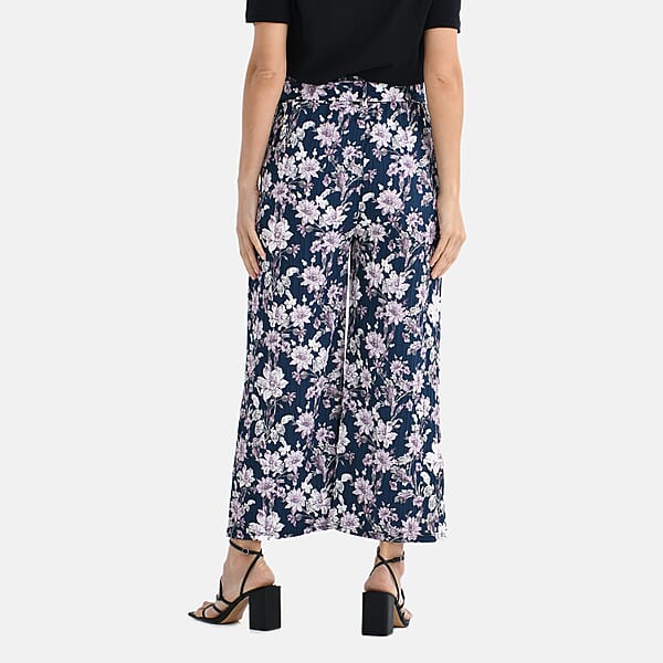 TAMSY Purple Floral High Waist Wide Leg Belted Pant With Pockets - One Size Fits Most