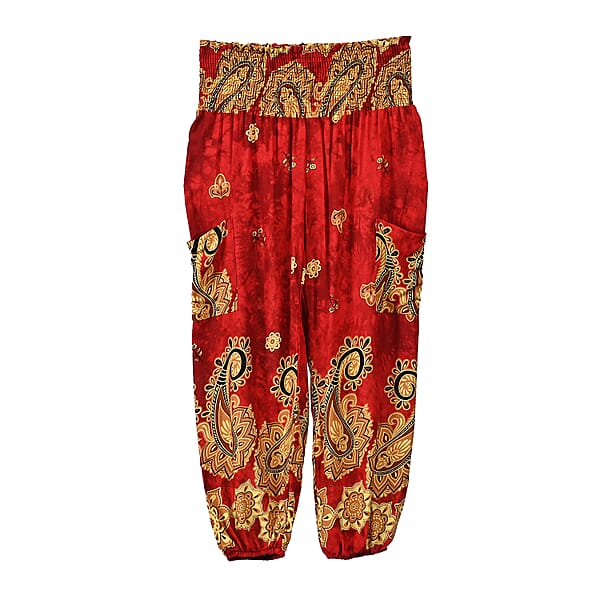 Tamsy Red Paisley Harem Pant With 2 Pockets - One Size Fits Most