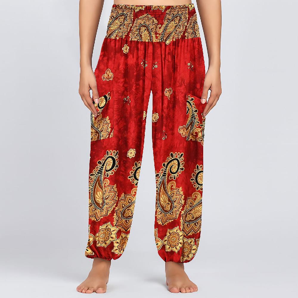 Tamsy Red Paisley Harem Pant with 2 Pockets - One Size Fits Most