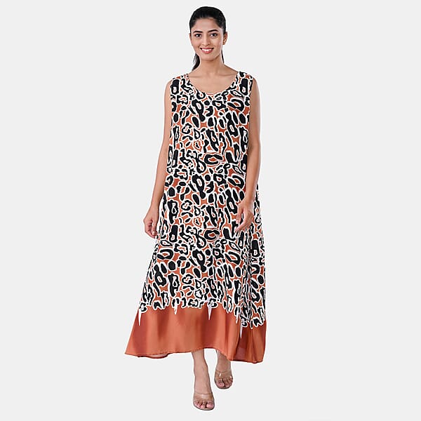 TAMSY Rust Leopard Sleeveless A-Line Midaxi Dress - One Size Fits Most