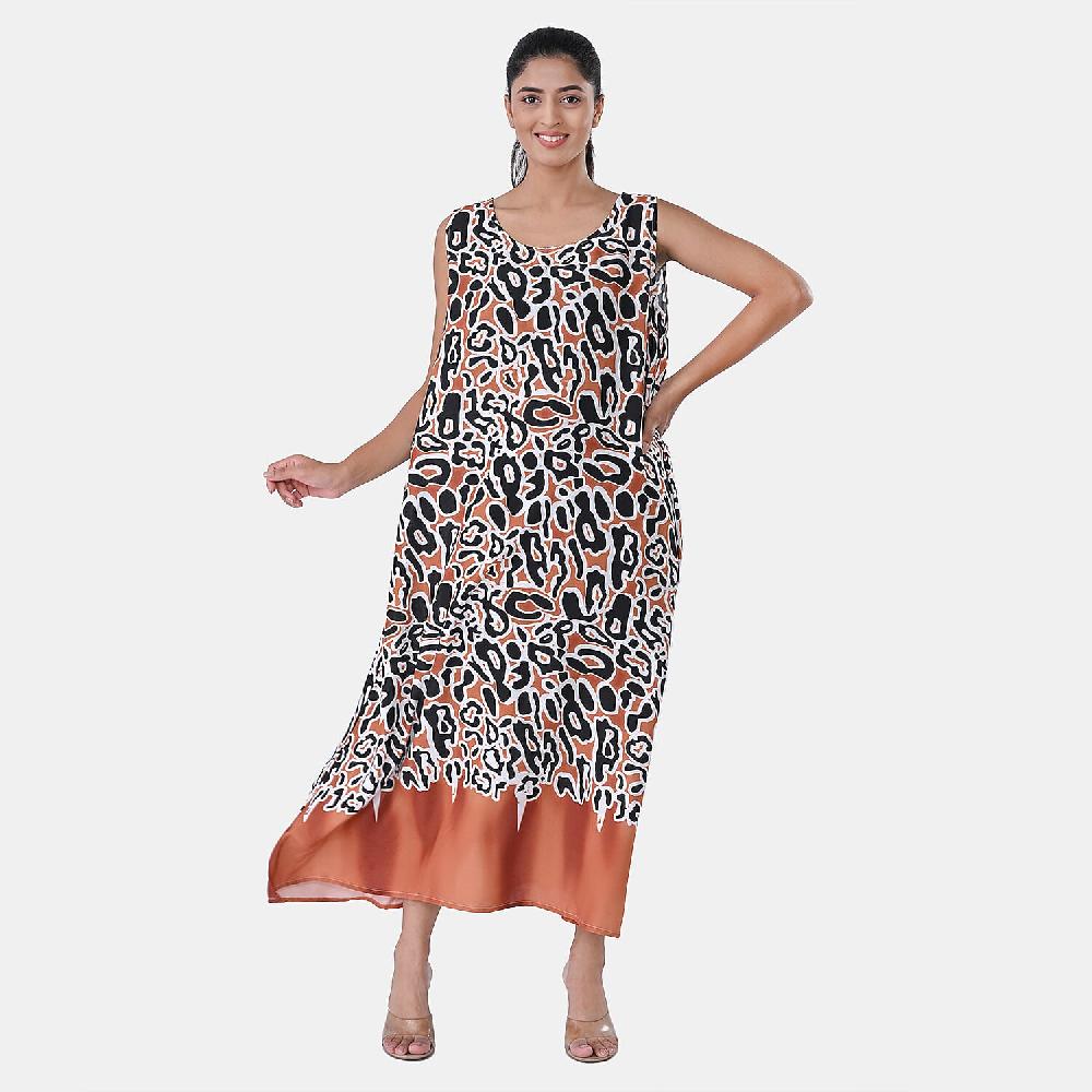 TAMSY Rust Leopard Sleeveless A-Line Midaxi Dress - One Size Fits Most
