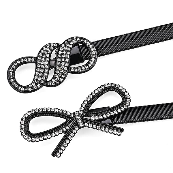Tamsy Set Of 2 Bow And Infinity Shape Charm Belt - Black