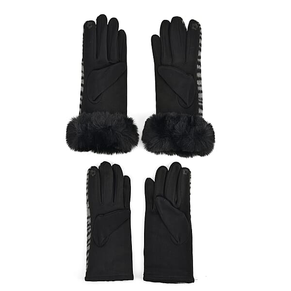 Tamsy Set Of 2 Pairs Grey Zebra Printed Gloves With Touch Screen Function