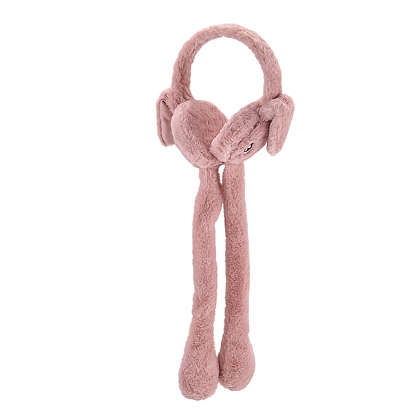 Tamsy Set Of 2 Plain Pink And Animal Face Earmuff With Moving Jumping Rabbit Ears