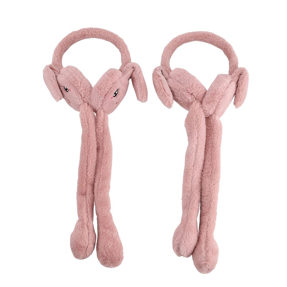 Tamsy Set of 2 Plain Pink and Animal Face Earmuff with Moving Jumping Rabbit Ears