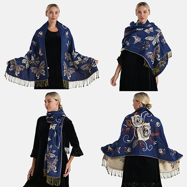 Tamsy Set Of 3 Red Navy And Black Printed Polyester Scarf
