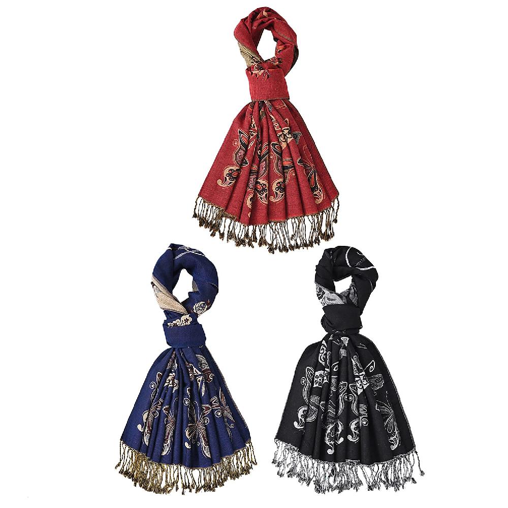 Tamsy Set of 3 Red Navy and Black Printed Polyester Scarf