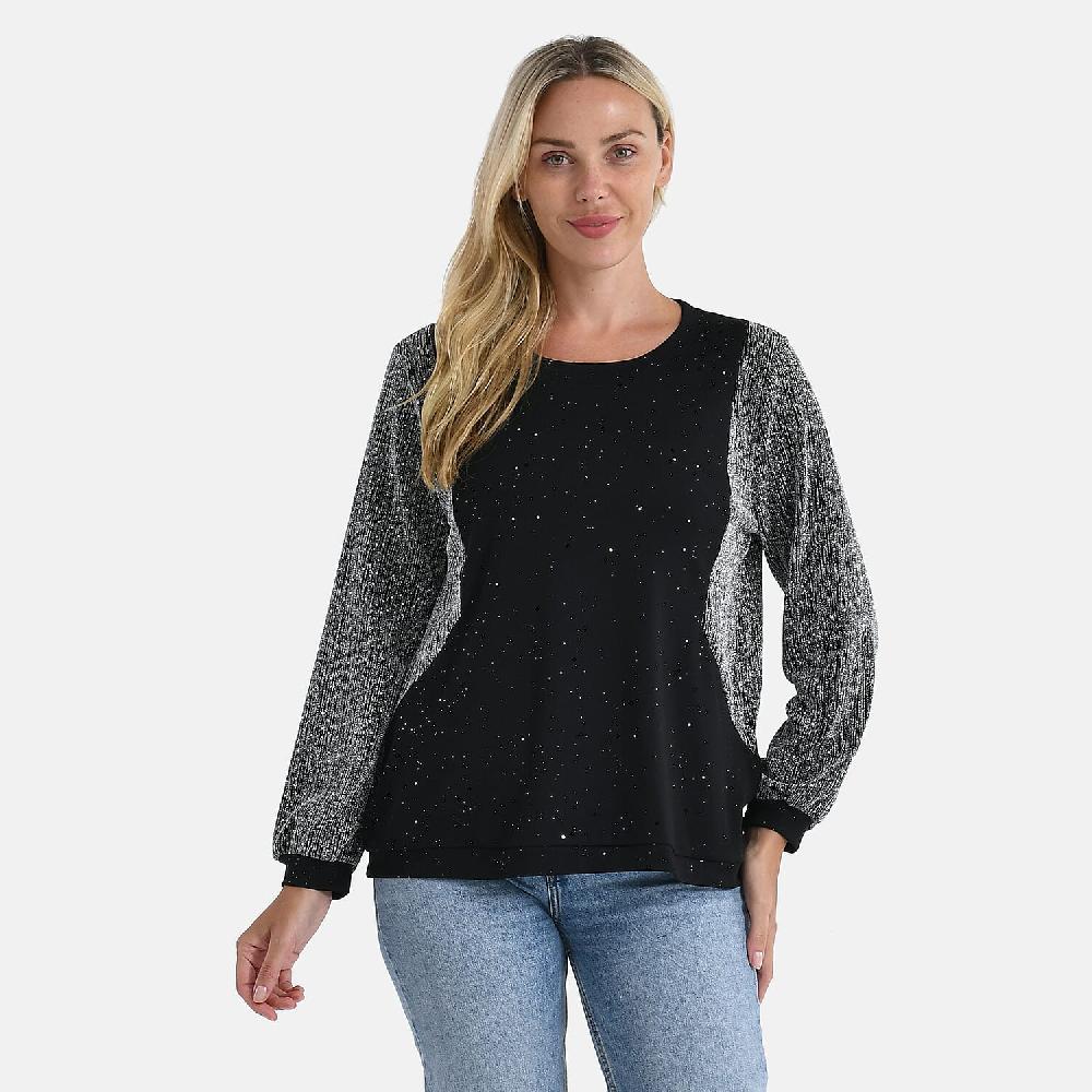 Tamsy Silver Lurex Sparkle Long Sleeve Blouse - S/M