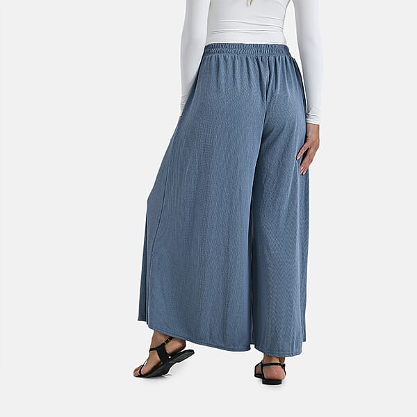 TAMSY Slate Blue Wide Leg Pleated Front Knit Trouser