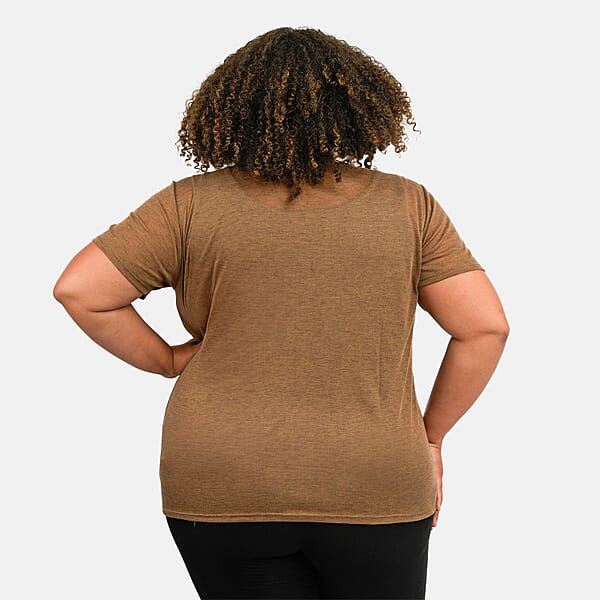 Tamsy Tan Cross Front Slub Knit T-shirt - One Size Missy