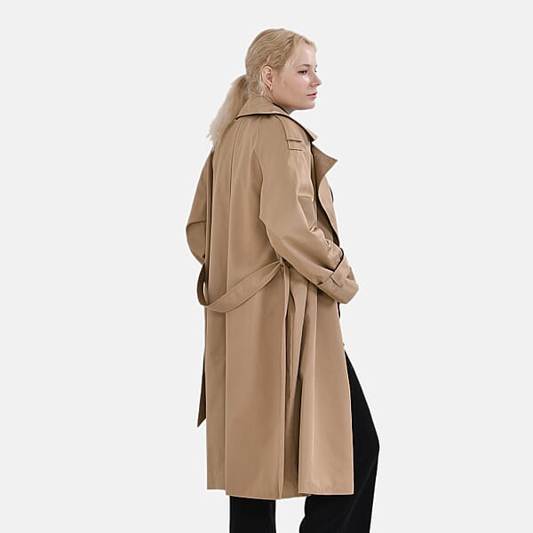 Tamsy Tan Water Resistant Trench Coat With Waist Belt And Pockets – S