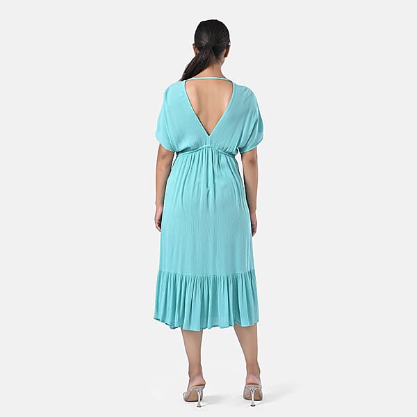 Tamsy Turquoise Summer Beach Midi Dress With Sequin Embroidery - One Size Fits Most