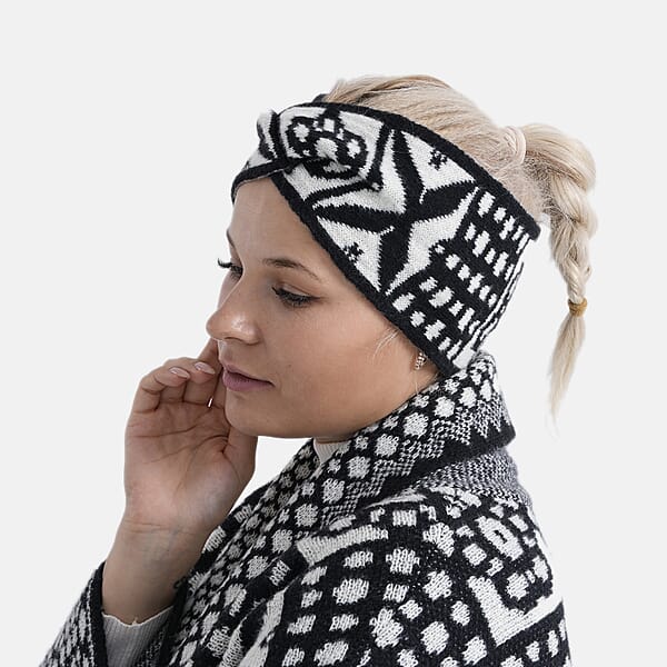 TAMSY White Abstract Double Knit Jacquard Knot Headband - One Size Fits Most
