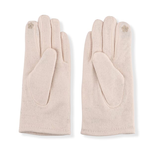 Tamsy White Cashmere Wool Gloves With 2 Fingers Screen Touch
