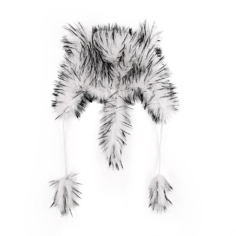 Tamsy White Hat with Bicolor Long Fur and Ears Decoration