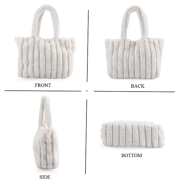 Tamsy White Polyester Faux Fur Shoulder Bag