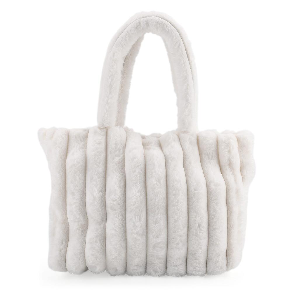 Tamsy White Polyester Faux Fur Shoulder Bag