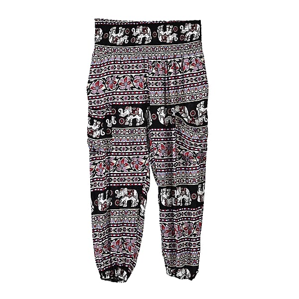 Tamsy Wine Elephant Harem Pant With 2 Pockets - One Size Fits Most