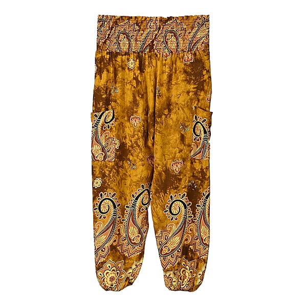 Tamsy Yellow Paisley Harem Pant With 2 Pockets - One Size Fits Most