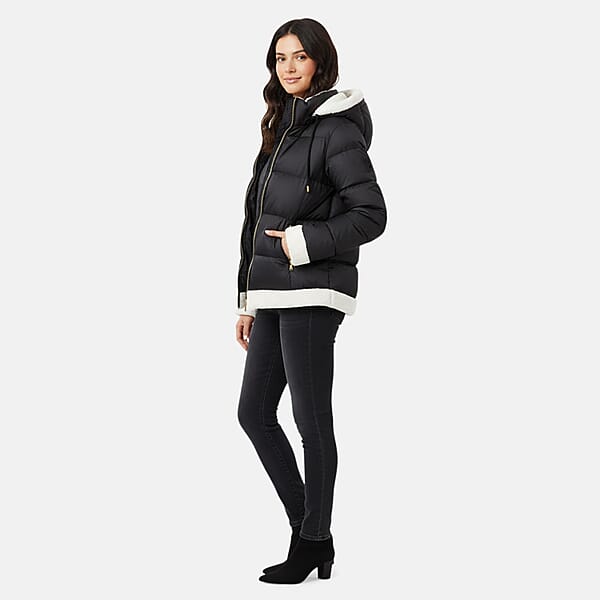 Tanbrige Black And White Sherpa Trim Puffer Jacket - M