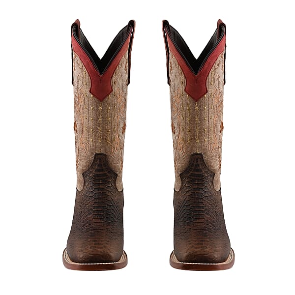 Tanner Mark Multicolor Floral Stitch Python Print Toe Boot - Size 6 Leather Boots Biker Boots Square Toe Cowboy Boots Heel Boots