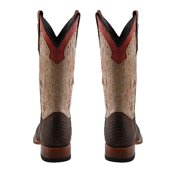 Tanner Mark Multicolor Floral Stitch Python Print Toe Boot - Size 6 Leather Boots Biker Boots Square Toe Cowboy Boots Heel Boots