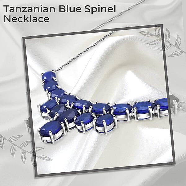Tanzanian Blue Spinel (DF) 26.85 Ctw Waterfall Necklace 18 Inches In Platinum Over Sterling Silver