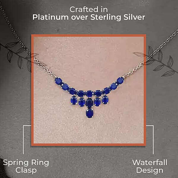 Tanzanian Blue Spinel (DF) 26.85 Ctw Waterfall Necklace 18 Inches In Platinum Over Sterling Silver
