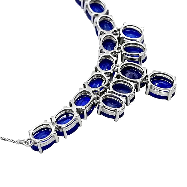 Tanzanian Blue Spinel (DF) 26.85 Ctw Waterfall Necklace 18 Inches In Platinum Over Sterling Silver