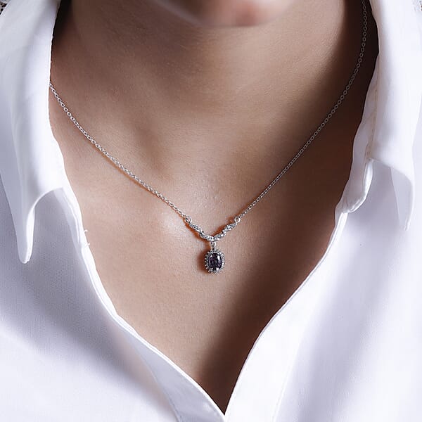 Tanzanian Lavender Spinel And White Zircon 1.15 Ctw Sunburst Necklace 18-20 Inches In Platinum Over Sterling Silver