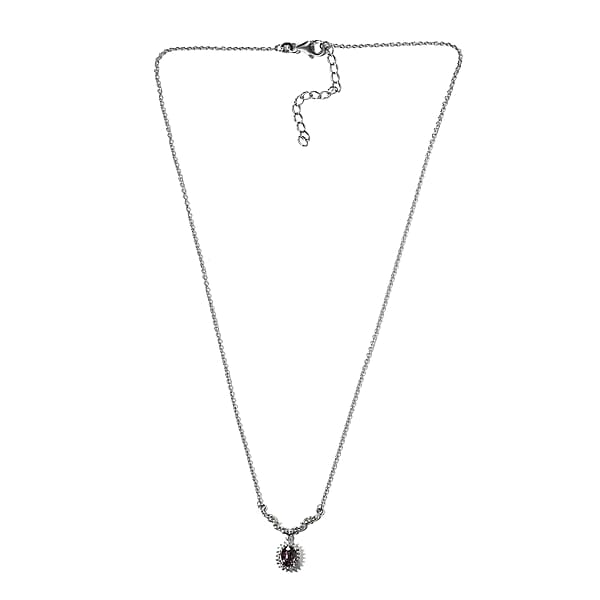 Tanzanian Lavender Spinel And White Zircon 1.15 Ctw Sunburst Necklace 18-20 Inches In Platinum Over Sterling Silver