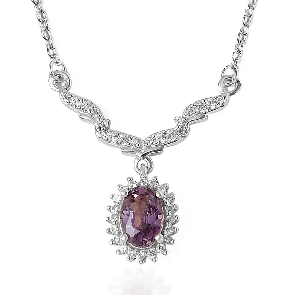 Tanzanian Lavender Spinel and White Zircon 1.15 ctw Sunburst Necklace 18-20 Inches in Platinum Over Sterling Silver