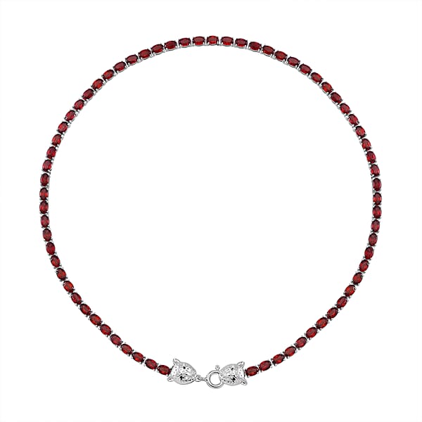 Tanzanian Wine Garnet And Thai Black Spinel 32.80 Ctw Double Leopard Head Necklace In Rhodium Over Sterling Silver 18 Inches