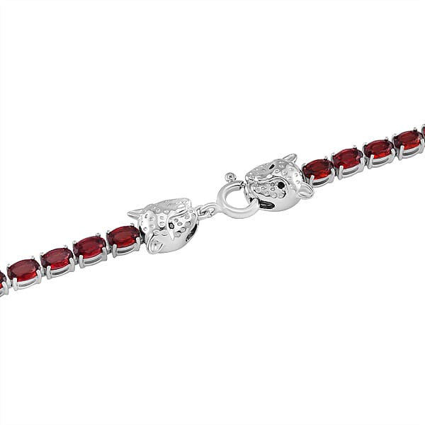 Tanzanian Wine Garnet And Thai Black Spinel 32.80 Ctw Double Leopard Head Necklace In Rhodium Over Sterling Silver 18 Inches