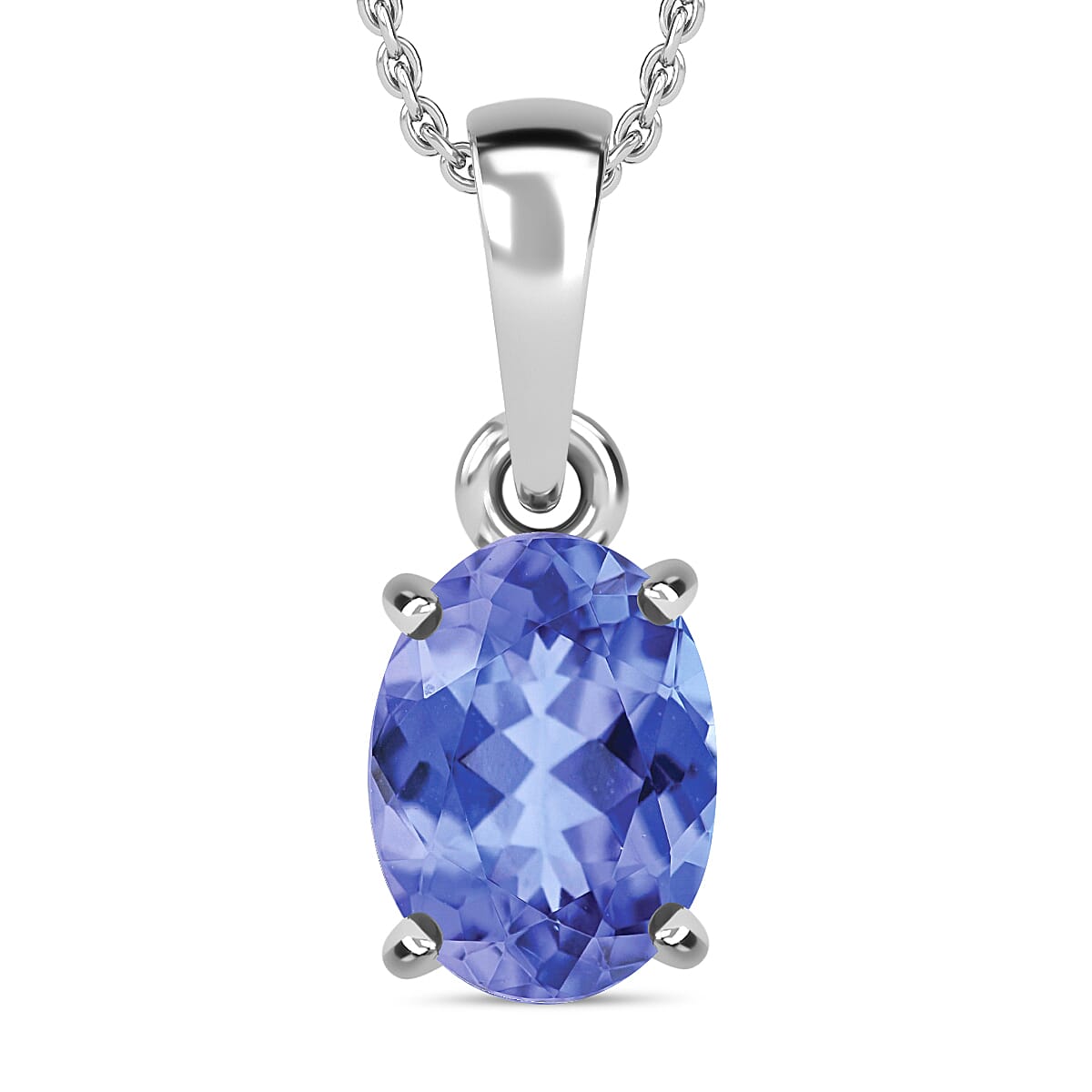 Tanzanite 1.35 ctw Solitaire Pendant Necklace 20 Inches in Platinum Over Sterling Silver (Del. in 10-12 Days)