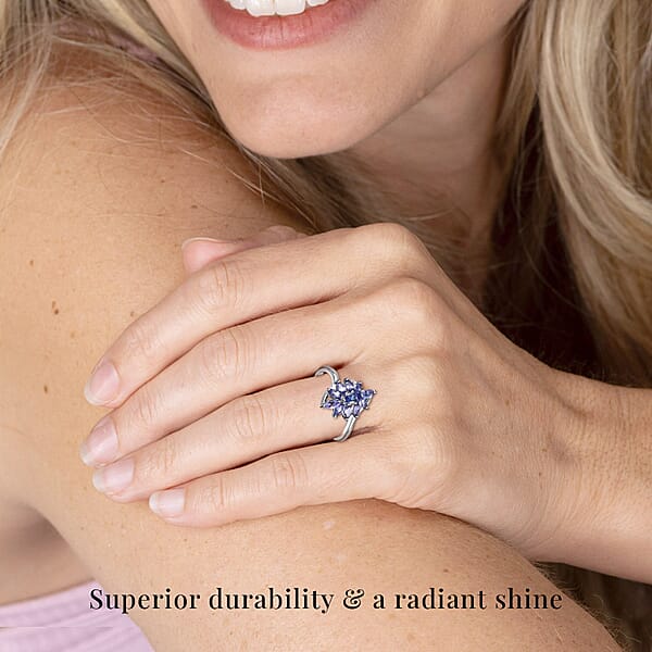 Tanzanite 2.10 Ctw Flower Jewelry Set In Platinum Plated Sterling Silver Tanzanite Flower Ring Tanzanite Flower Pendant Without Chain Engagement Gifts For Women