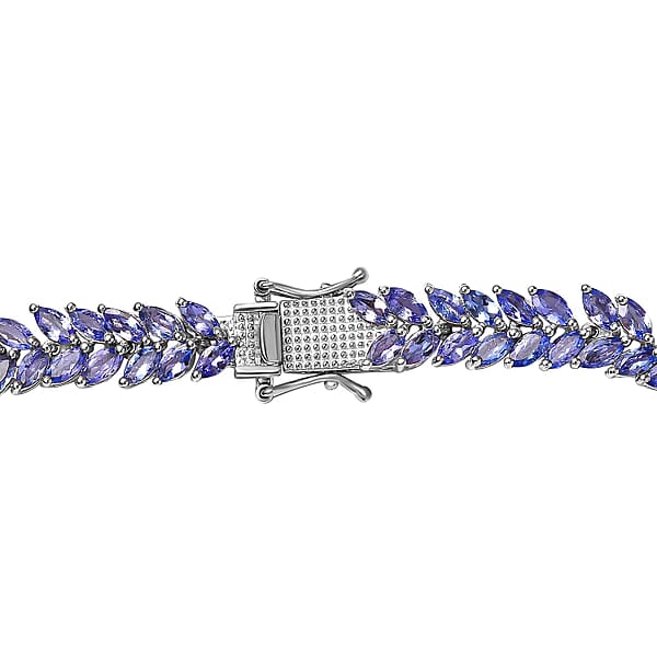 Tanzanite 2 Row Necklace 18 Inches In Platinum Over Sterling Silver 37.10 Ctw