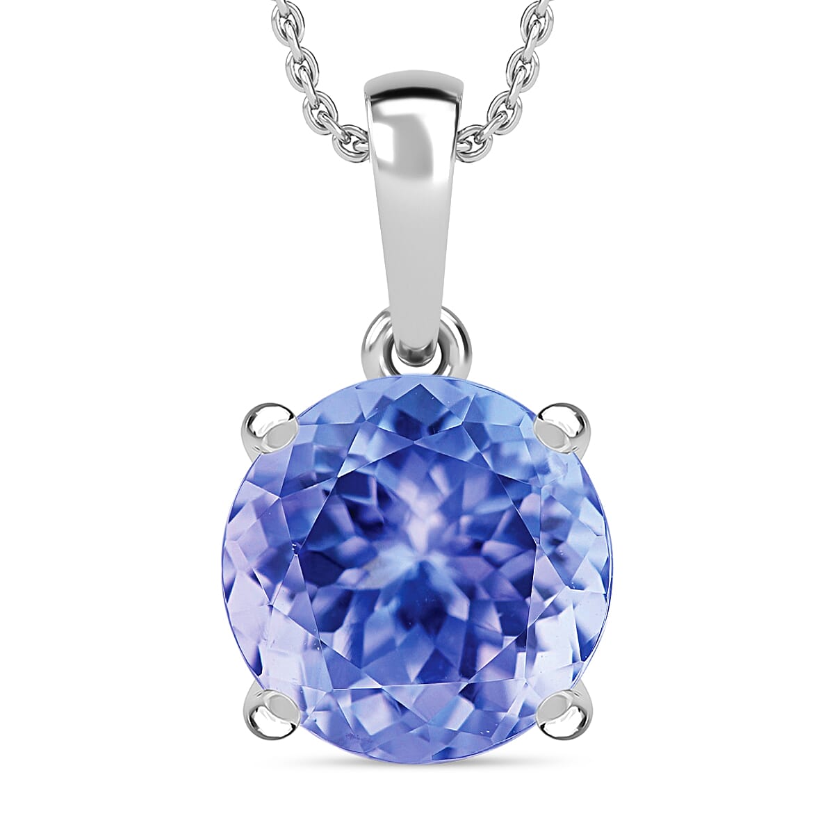 Tanzanite 3.70 ctw Solitaire Pendant Necklace 20 Inches in Platinum Over Sterling Silver (Del. in 10-12 Days)