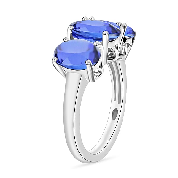 Tanzanite 4.50 Ctw 3 Stone Ring In Rhodium Over Sterling Silver (Del. In 10-12 Days)
