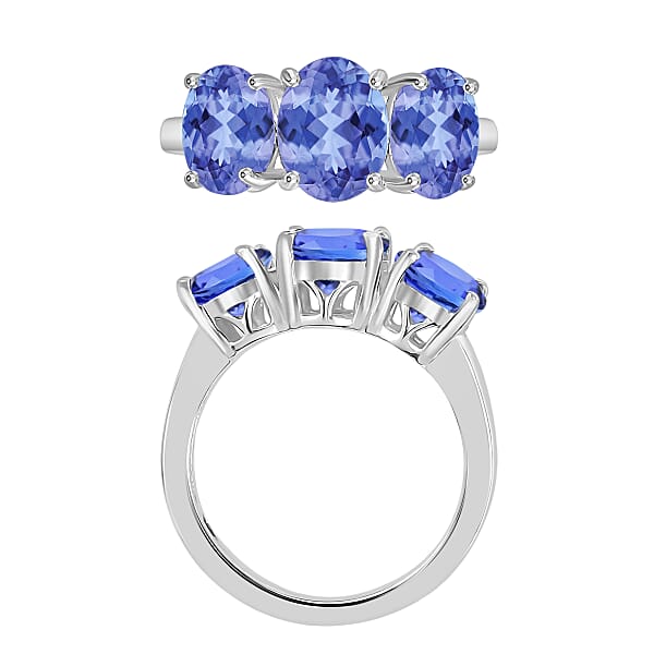 Tanzanite 4.50 Ctw 3 Stone Ring In Rhodium Over Sterling Silver (Del. In 10-12 Days)