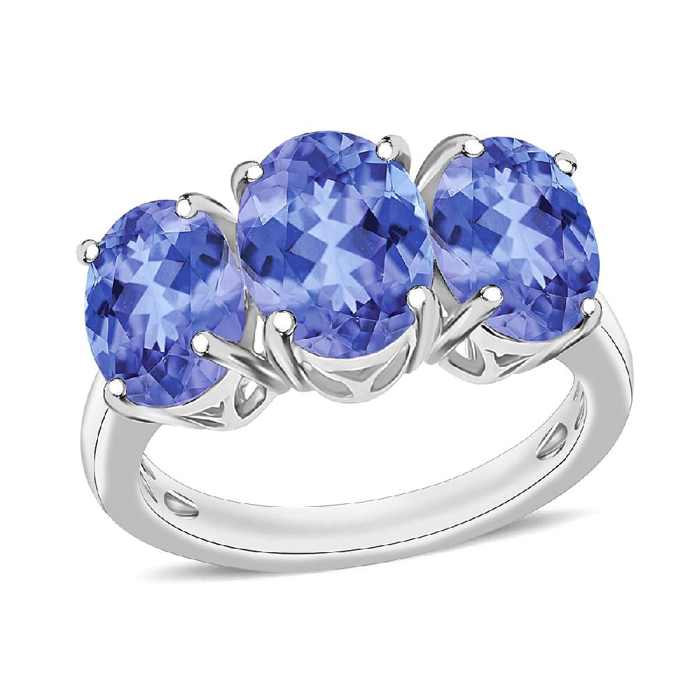 Tanzanite 4.50 ctw 3 Stone Ring in Rhodium Over Sterling Silver (Del. in 10-12 Days)