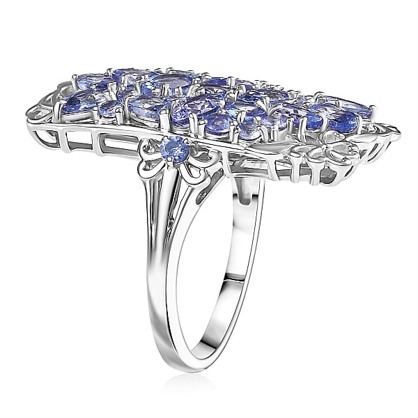 Tanzanite 4.85 Ctw Art Deco Ring In Rhodium Over Sterling Silver