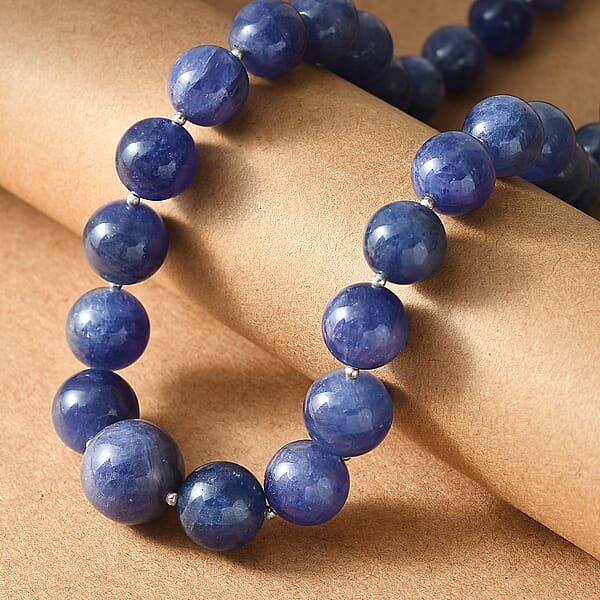 Tanzanite 440.00 Ctw Beaded Necklace In Rhodium Over Sterling Silver 18-20 Inches