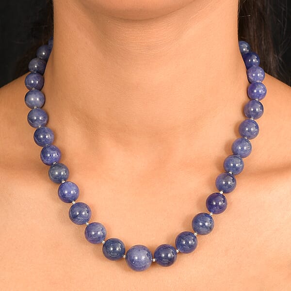 Tanzanite 440.00 Ctw Beaded Necklace In Rhodium Over Sterling Silver 18-20 Inches