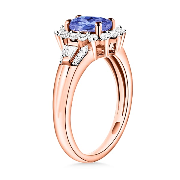 Tanzanite And Moissanite 1.25 Ctw Sunburst Ring In 18K Vermeil Rose Gold Over Sterling Silver (Del. In 10-12 Days)