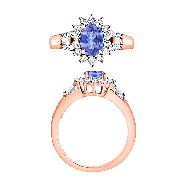 Tanzanite And Moissanite 1.25 Ctw Sunburst Ring In 18K Vermeil Rose Gold Over Sterling Silver (Del. In 10-12 Days)