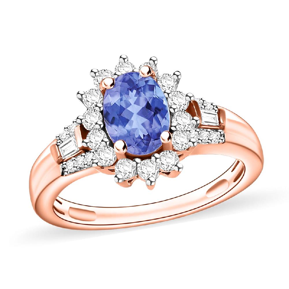 Tanzanite and Moissanite 1.25 ctw Sunburst Ring in 18K Vermeil Rose Gold Over Sterling Silver (Del. in 10-12 Days)
