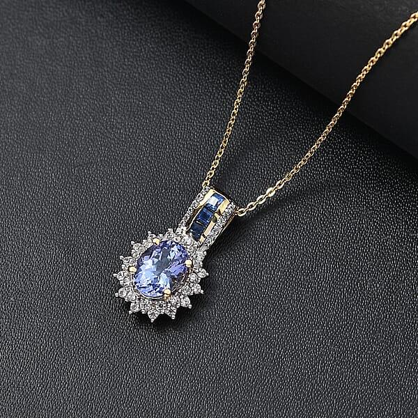 Tanzanite And Multi Gemstone 2.00 Ctw Regal Bloom Pendant Necklace In 18K Vermeil Yellow Gold Over Sterling Silver 20 Inches